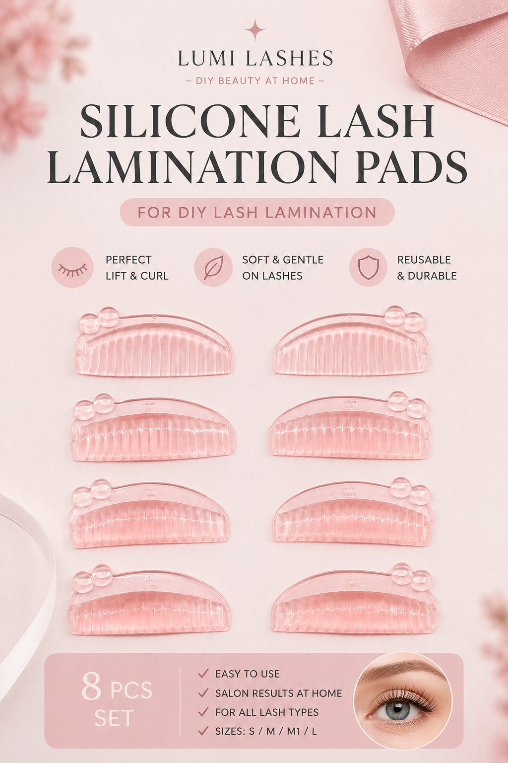 Korean Silicone Lash Pads — 8 pcs